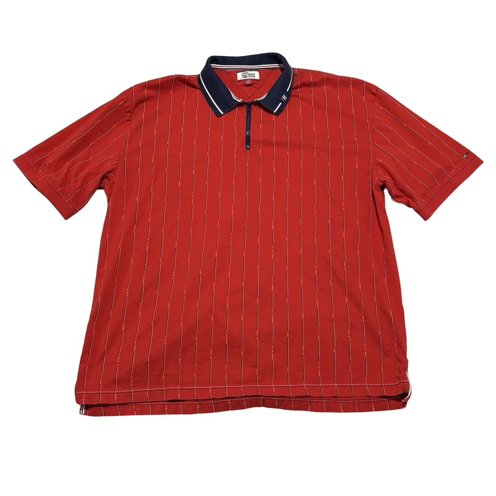 Vintage Tommy Hilfiger Denim Men's AOP 1/4 Zip Polo Shirt Size XL 25 x 30